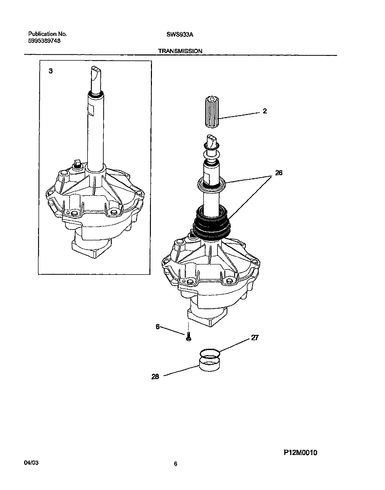 TRANSMISSION Diagram and Parts List for SWS933AQ2  Westinghouse Washer