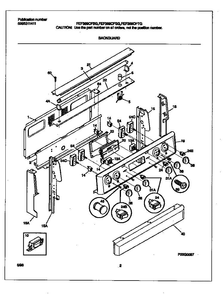 BACKGUARD Diagram and Parts List for FEF389CFSG  Frigidaire Range