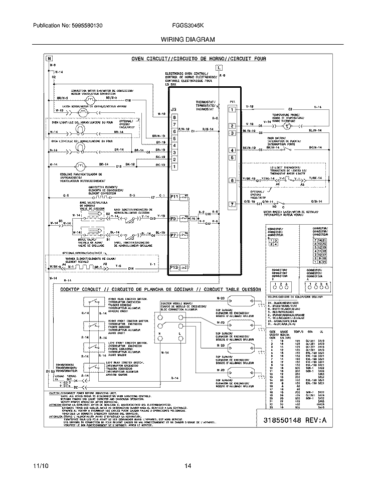 WIRING DIAGRAM Diagram and Parts List for FGGS3045KBC  Frigidaire Range