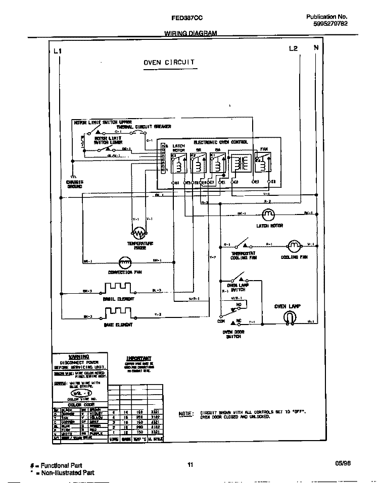 WIRING DIAGRAM Diagram and Parts List for FED387CCSD  Frigidaire Wall Oven