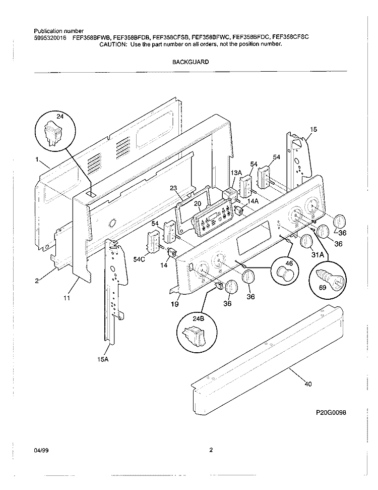 BACKGUARD Diagram and Parts List for FEF358CFSB  Frigidaire Range