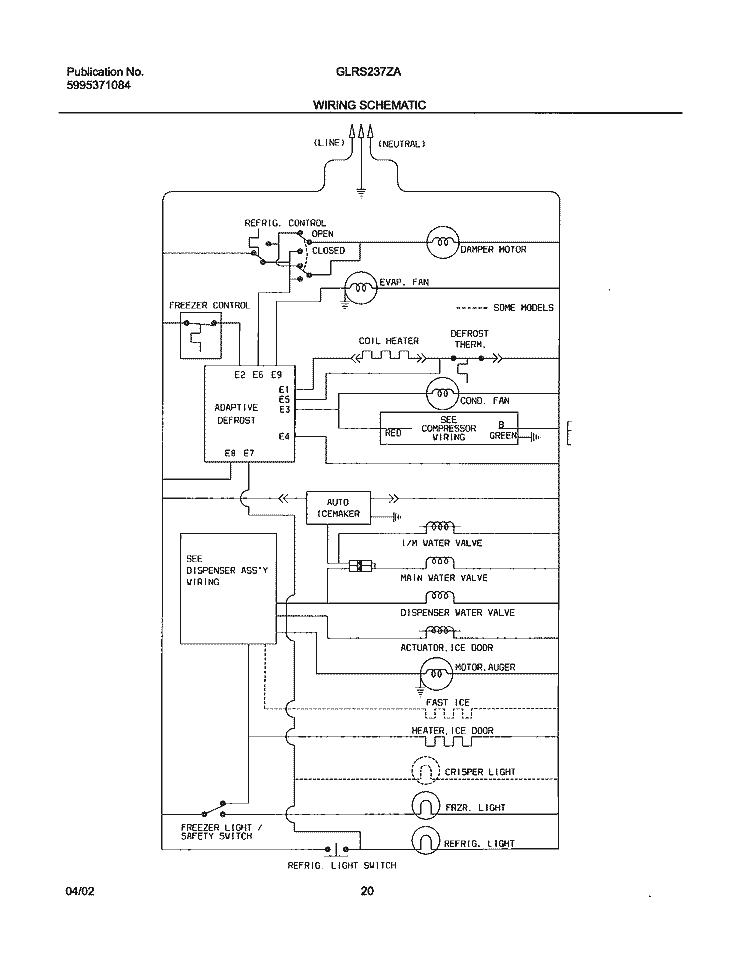 WIRING SCHEMATIC Diagram and Parts List for GLRS237ZAW5  Frigidaire Refrigerator