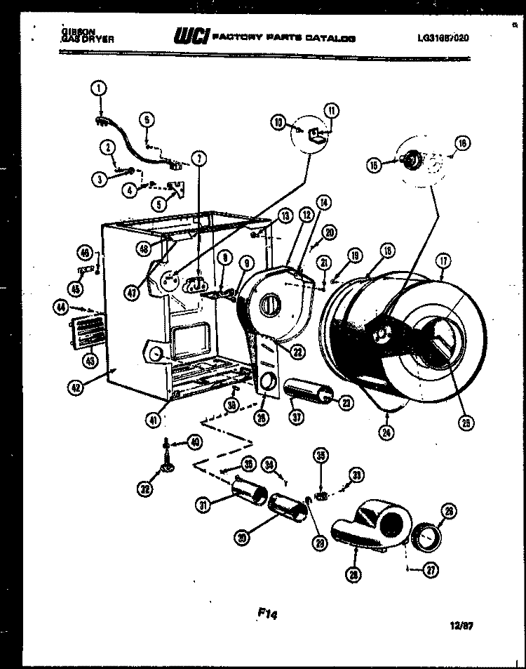 CABINET, DRUM AND BLOWER HOUSING Diagram and Parts List for DG27S6FTMA  Gibson Dryer