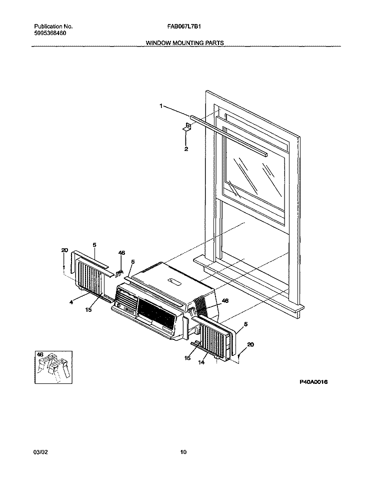 WINDOW MOUNTING PARTS Diagram and Parts List for FAB067L7B1  Frigidaire Air Conditioner