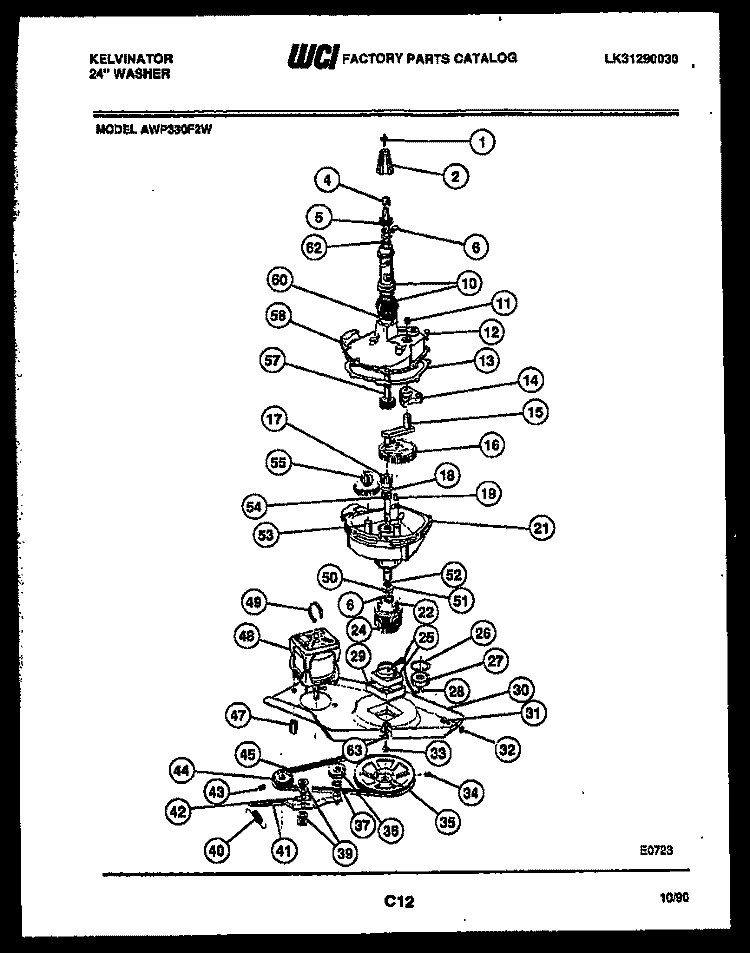 TRANSMISSION PARTS Diagram and Parts List for AWP330F2W  Kelvinator Washer