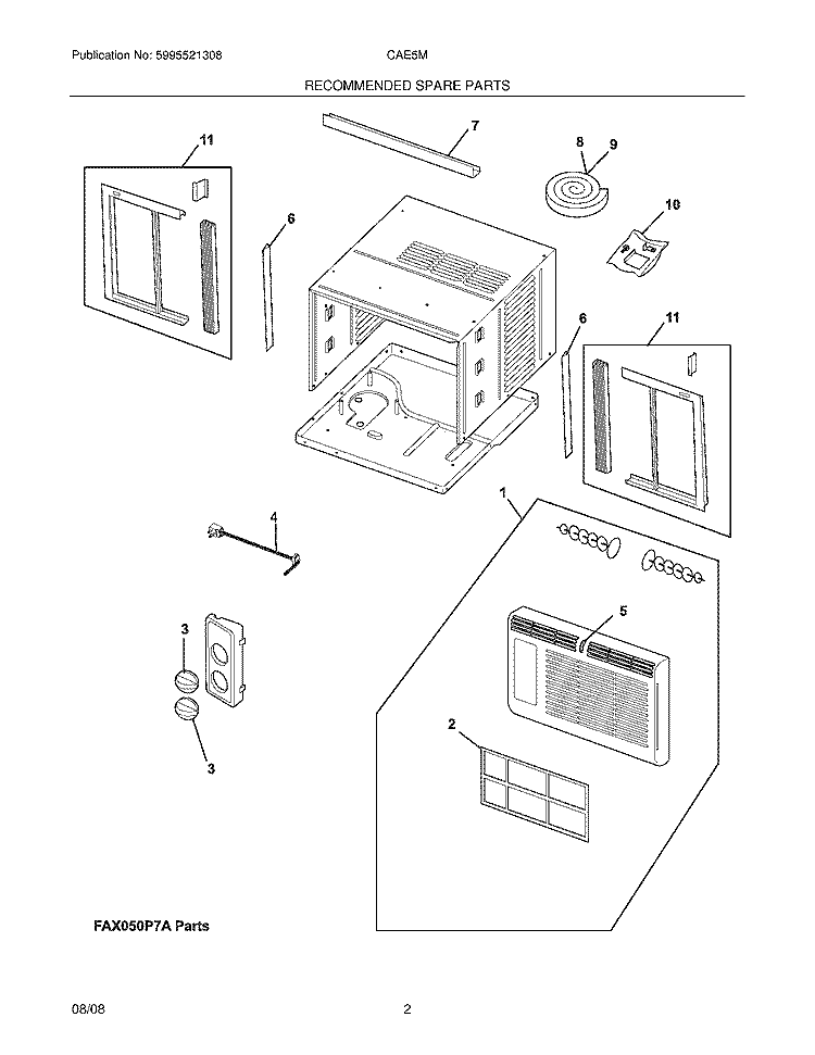 RECOMMENDED SPARE PARTS Diagram and Parts List for CAE5M13  Crosley Air Conditioner