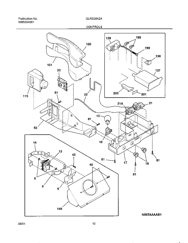 CONTROLS Diagram and Parts List for GLRS264ZAW1  Frigidaire Refrigerator