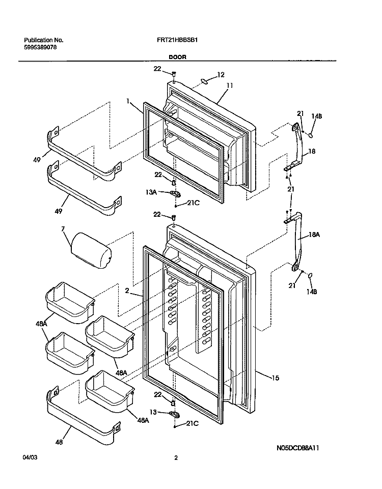 DOORS Diagram and Parts List for FRT21HBBSB1  Frigidaire Refrigerator