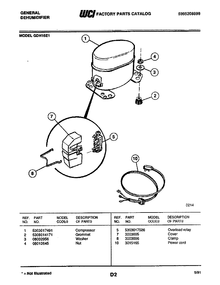 COMPRESSOR Diagram and Parts List for GDH15E1  Frigidaire Dehumidifier