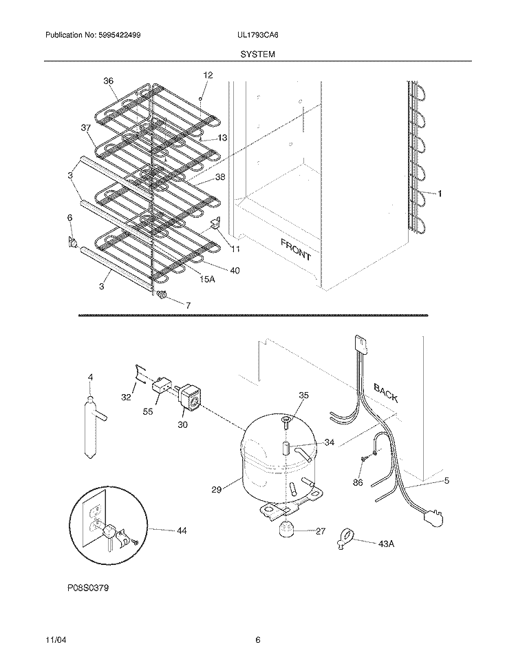 SYSTEM Diagram and Parts List for UL1793CA6  Frigidaire Freezer