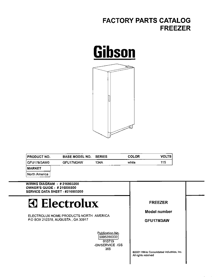 COVER Diagram and Parts List for GFU17M3AW0  Gibson Freezer