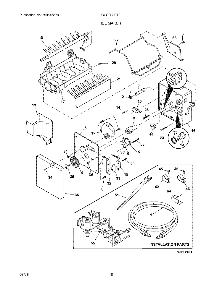 ICE MAKER Diagram and Parts List for GHSC39FTEB0  Frigidaire Refrigerator