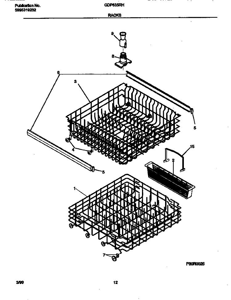 RACK Diagram and Parts List for GDP635RHR0  Gibson Dishwasher