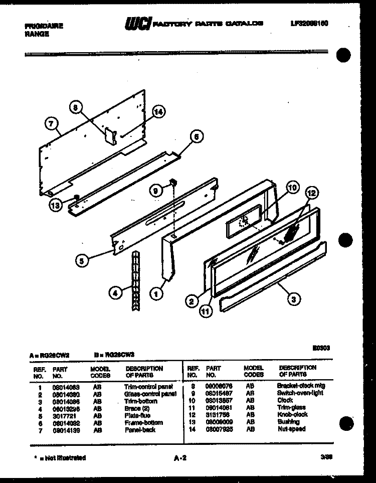 BACKGUARD Diagram and Parts List for RG26CW3  Frigidaire Range