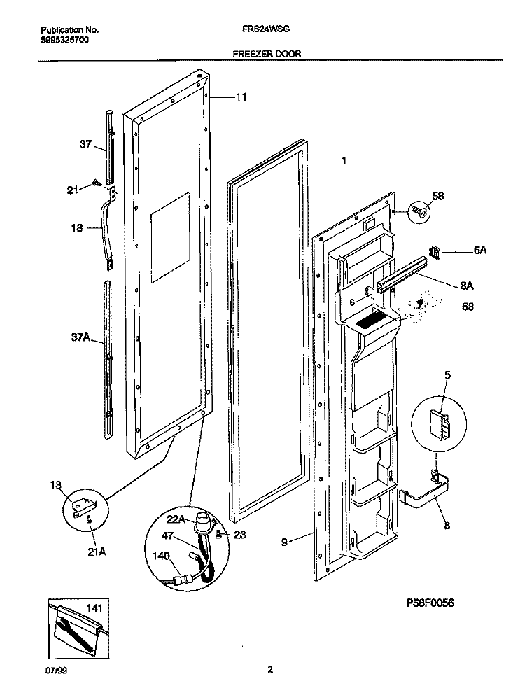 FREEZER DOOR Diagram and Parts List for FRS24WSGW5  Frigidaire Refrigerator