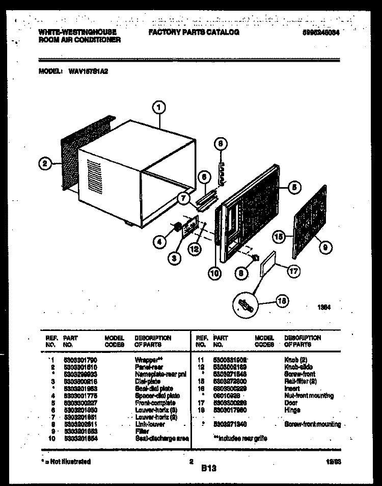CABINET PARTS Diagram and Parts List for WAV157S1A2  Frigidaire Air Conditioner