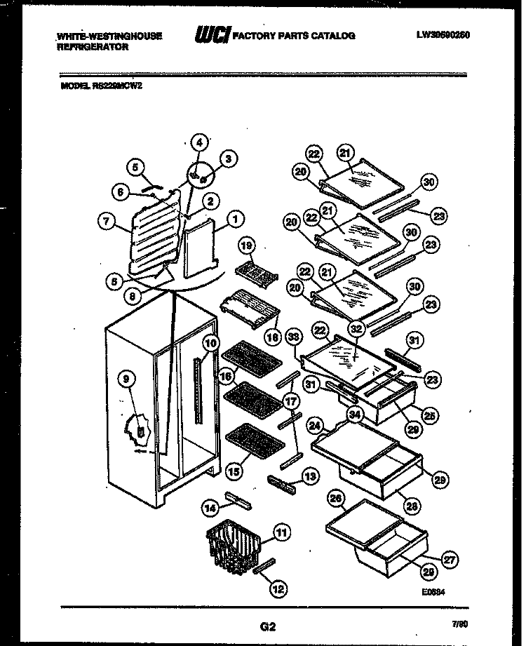 SHELVES AND SUPPORTS Diagram and Parts List for RS229MCD2  Frigidaire Refrigerator