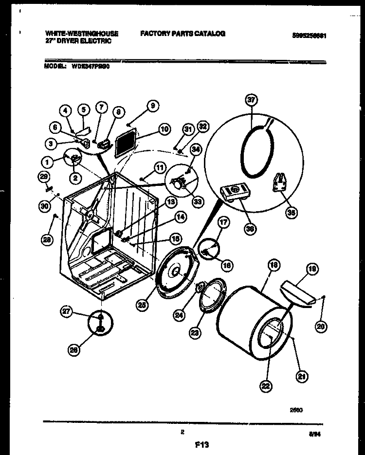 CABINET AND COMPONENT PARTS Diagram and Parts List for WDE547PBS0  Frigidaire Dryer