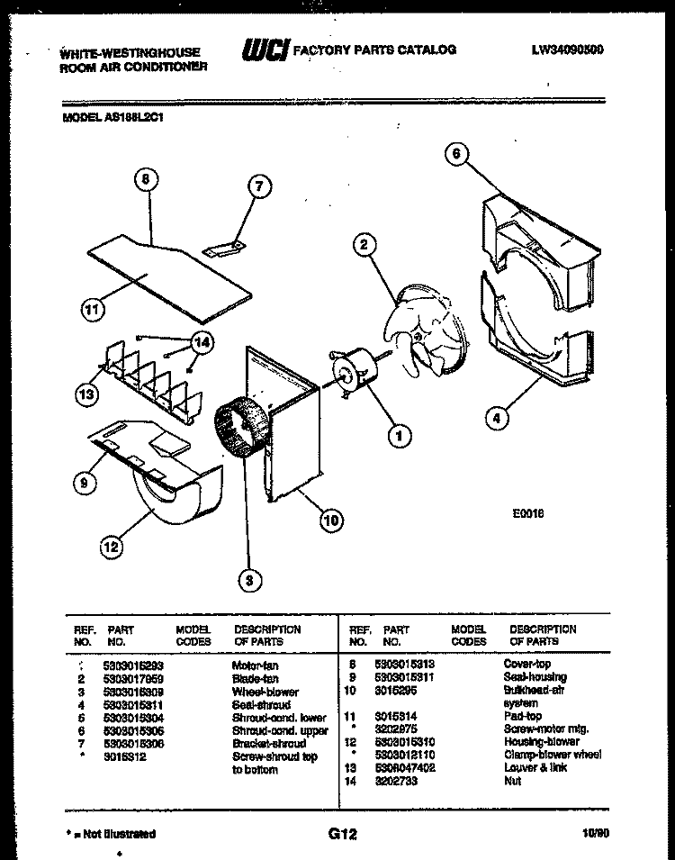 AIR HANDLING PARTS Diagram and Parts List for AS186L2C1  Frigidaire Air Conditioner