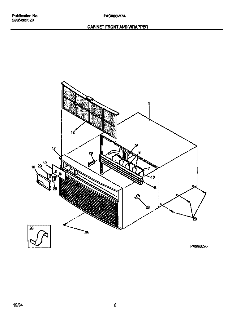 CABINET FRONT & WRAPPER Diagram and Parts List for FAC086W7A1  Frigidaire Air Conditioner