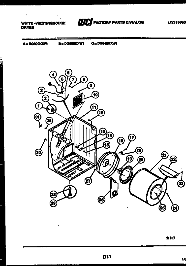 CABINET AND COMPONENT PARTS Diagram and Parts List for DG640KXH1  Frigidaire Dryer