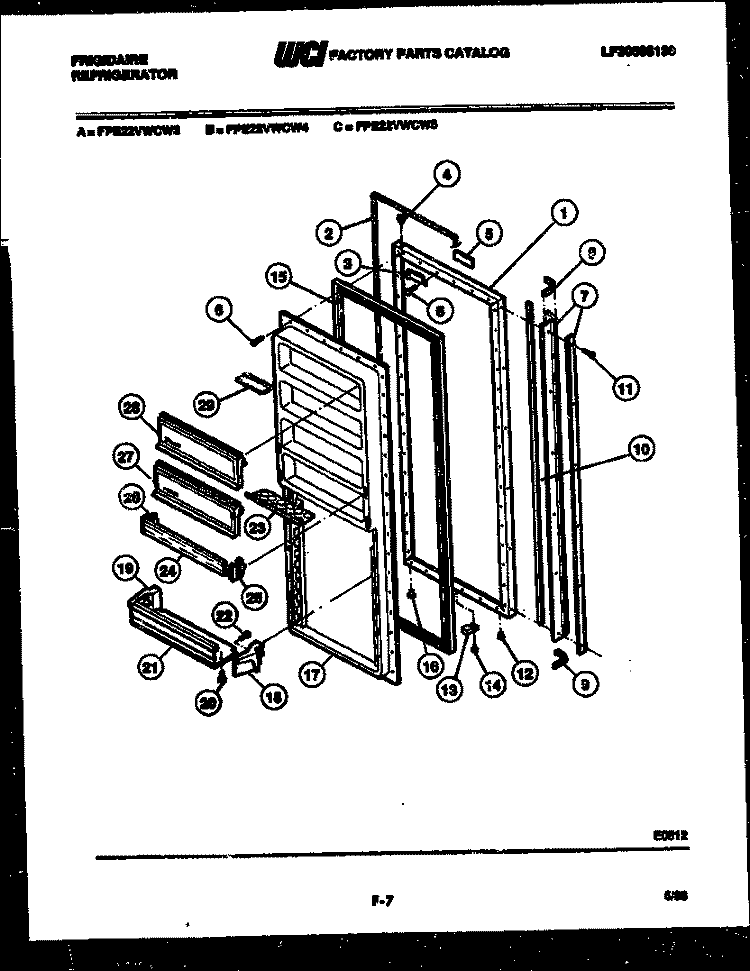 REFRIGERATOR DOOR PARTS Diagram and Parts List for FPE22VWCH3  Frigidaire Refrigerator