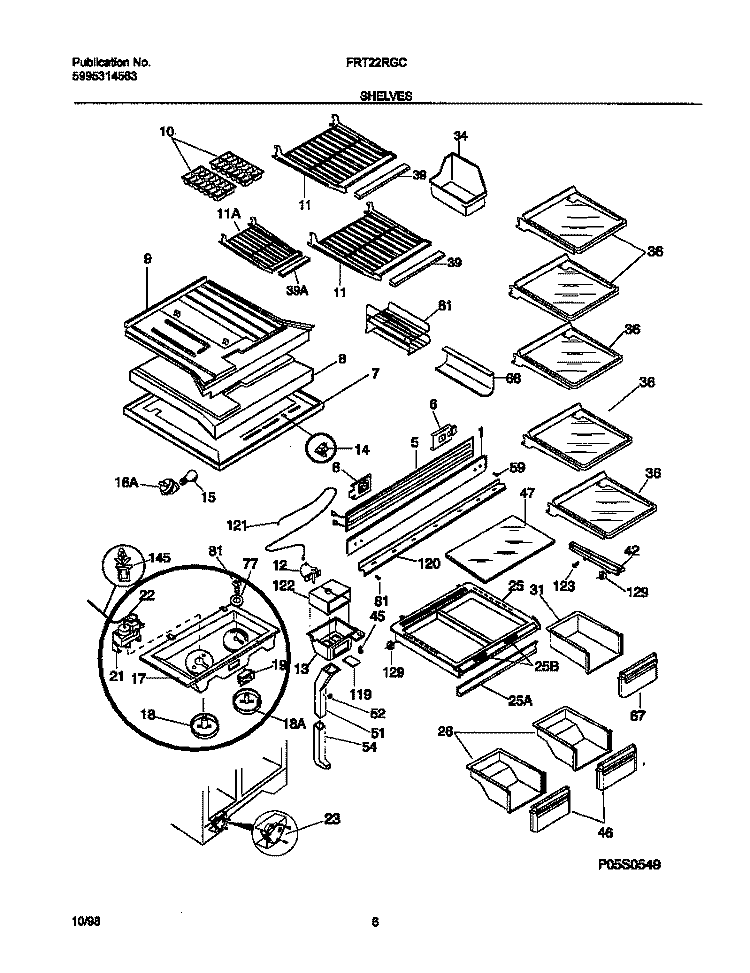 SHELVES Diagram and Parts List for FRT22RGCB9  Frigidaire Refrigerator