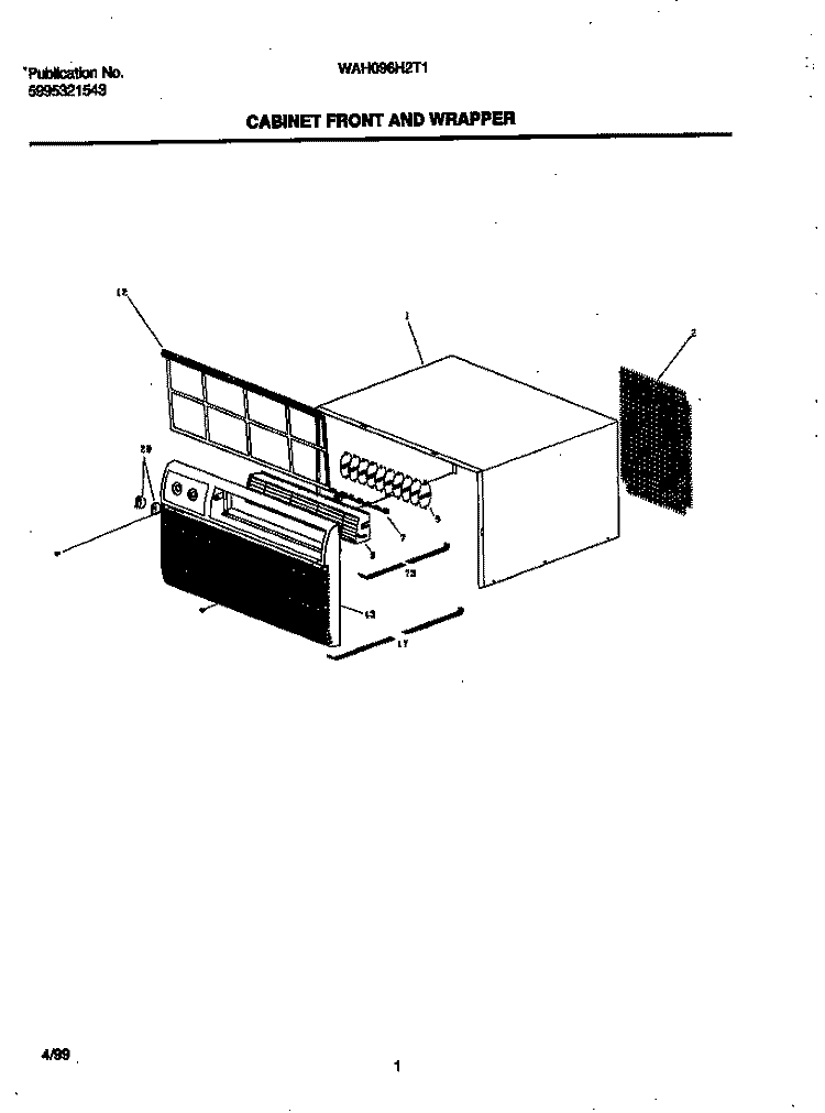 CABINET FRONT / WRAPPER Diagram and Parts List for WAH096H2T1  Frigidaire Air Conditioner