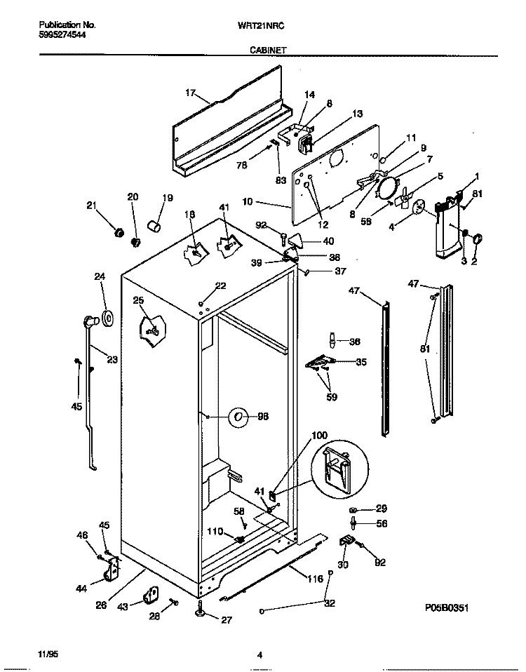 CABINET Diagram and Parts List for WRT21NRCW1  Frigidaire Refrigerator
