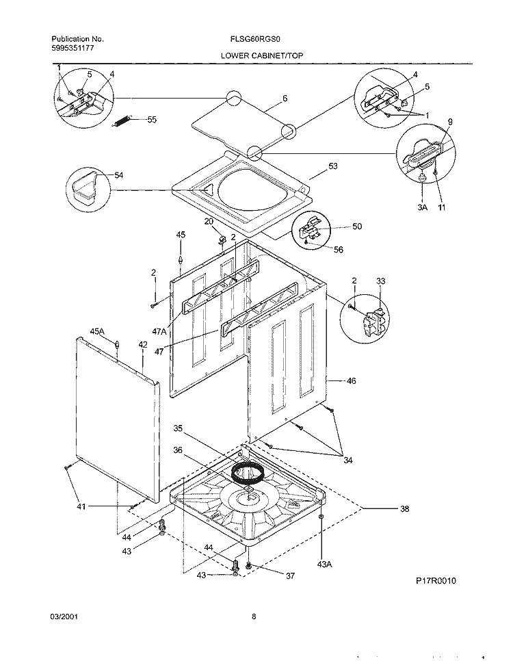 WSHR CAB, TOP Diagram and Parts List for FLSG60RGS0  Frigidaire Washer Dryer Combo