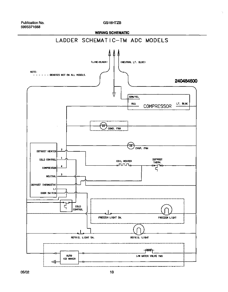 WIRING SCHEMATIC Diagram and Parts List for GS18HTZBQ0  Frigidaire Refrigerator