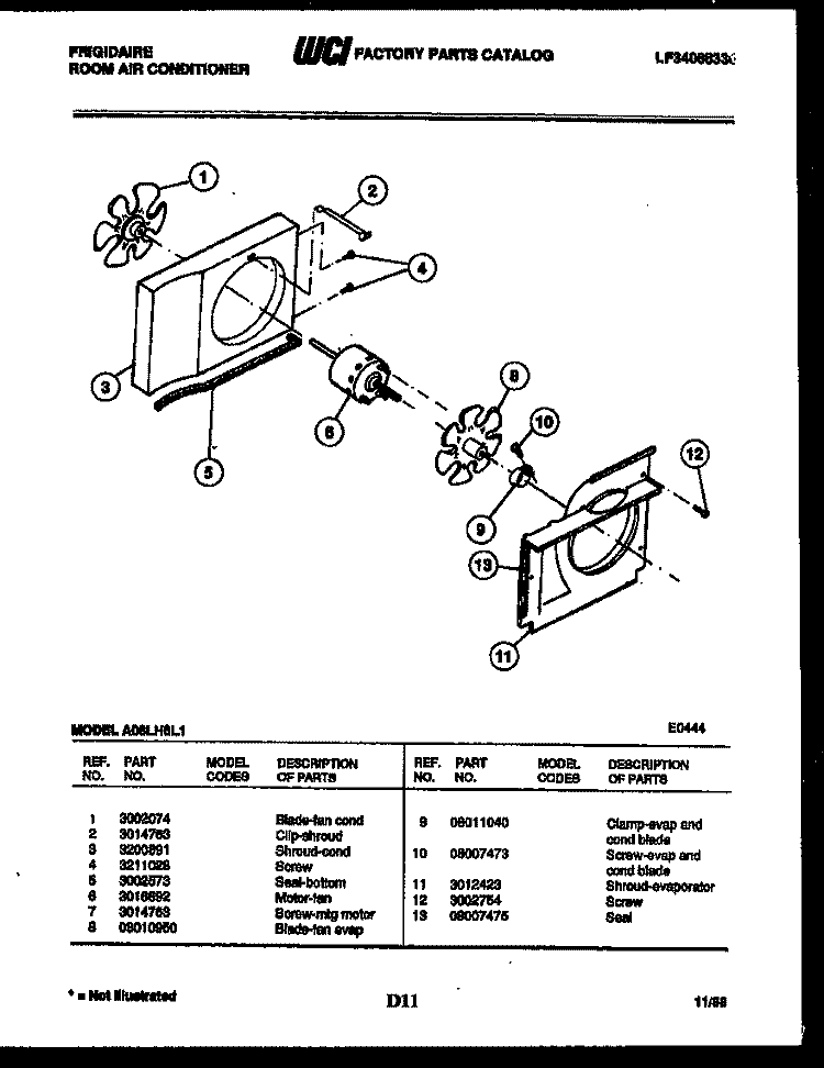 AIR HANDLING PARTS Diagram and Parts List for A06LH6L1  Frigidaire Air Conditioner