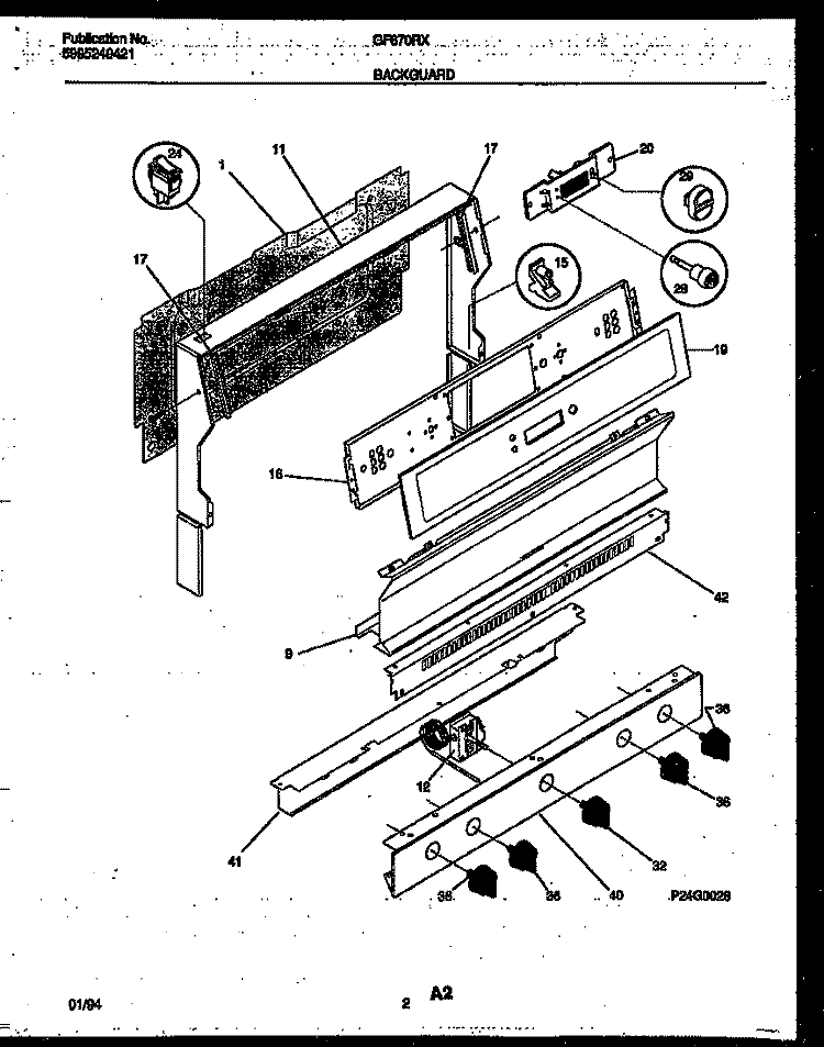 BACKGUARD Diagram and Parts List for GF670RXW4  Frigidaire Range
