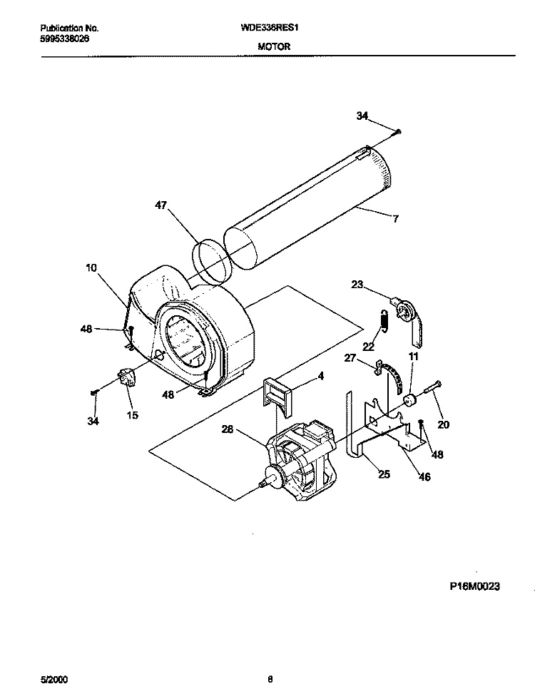 MOTOR, BLOWER Diagram and Parts List for WDE336RES1  Frigidaire Dryer