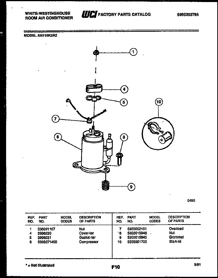 COMPRESSOR PARTS Diagram and Parts List for AH118K2A2  Frigidaire Air Conditioner