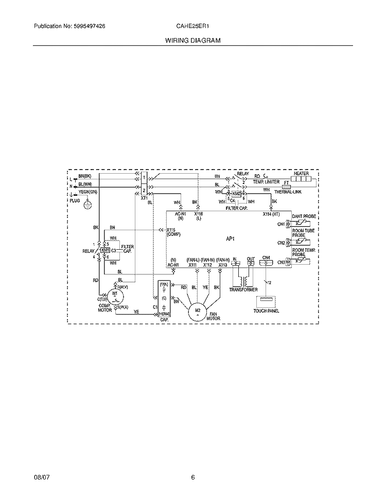 WIRING DIAGRAM Diagram and Parts List for CAHE25ER1  Crosley Air Conditioner