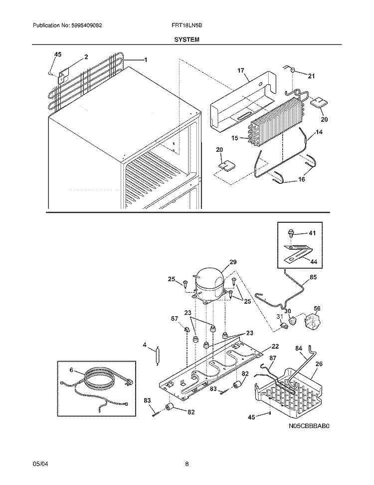 SYSTEM Diagram and Parts List for FRT18LN5BQ6  Frigidaire Refrigerator
