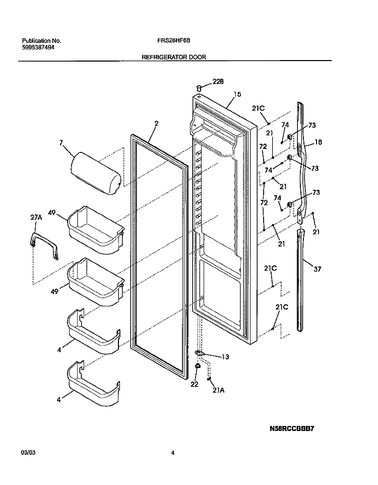 REFRIGERATOR DOOR Diagram and Parts List for FRS26HF6BQ2  Frigidaire Refrigerator