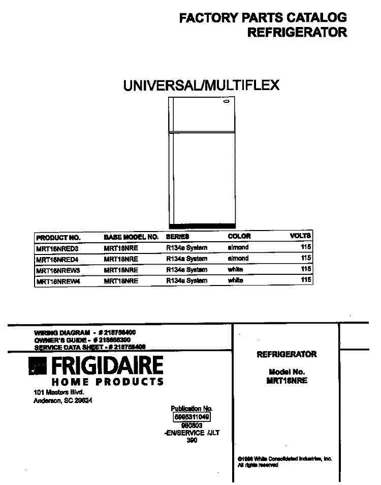 COVER Diagram and Parts List for MRT18NREW3  Frigidaire Refrigerator