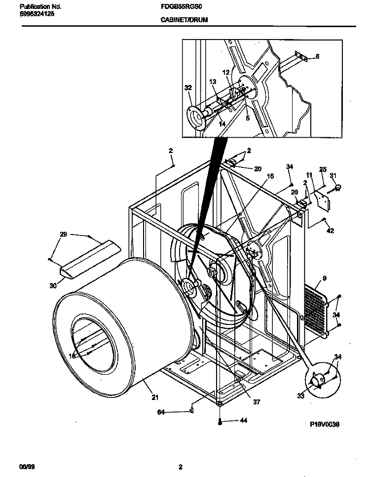 P16V0036 DRY CAB, HEATER Diagram and Parts List for FDGB55RGS0  Frigidaire Dryer