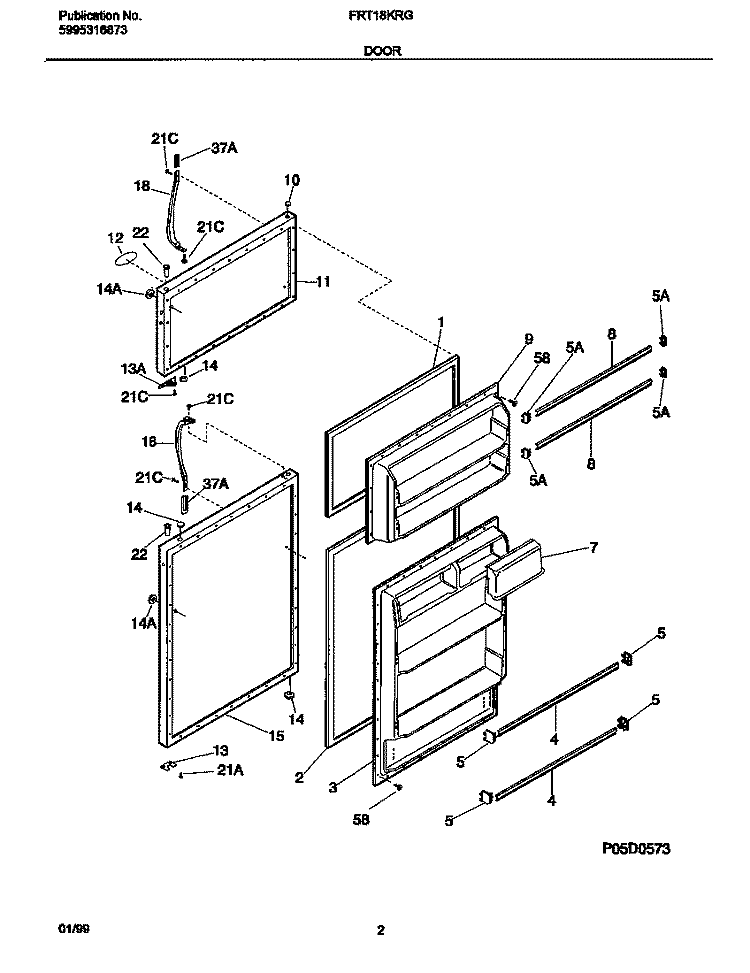 DOOR Diagram and Parts List for FRT18KRGD1  Frigidaire Refrigerator