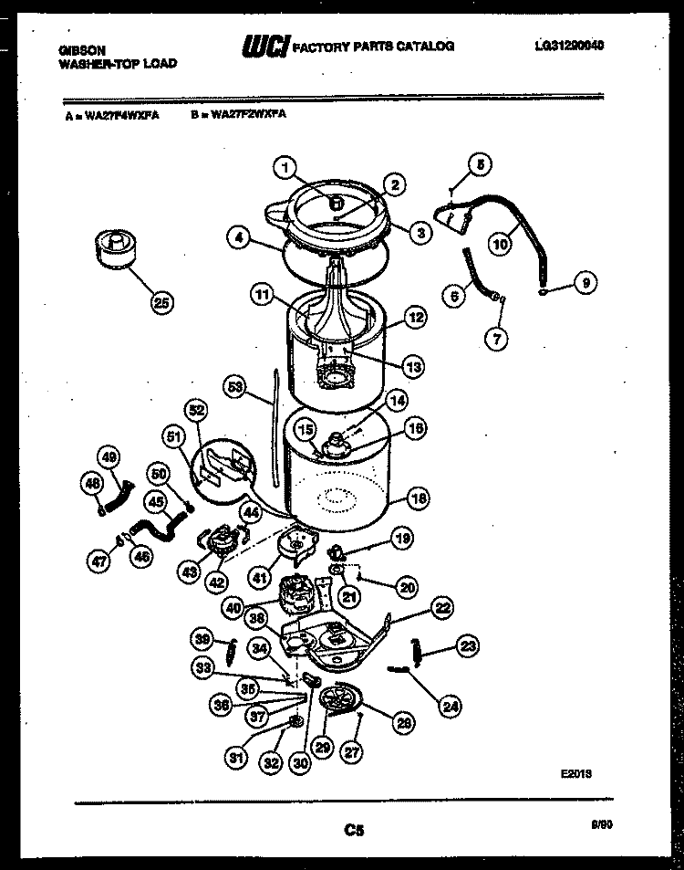 TUB DETAIL Diagram and Parts List for WA27F2WXFA  Gibson Washer