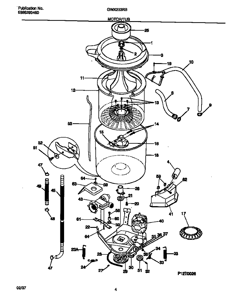 MOTOR / TUB Diagram and Parts List for GWX233RBS3  Gibson Washer