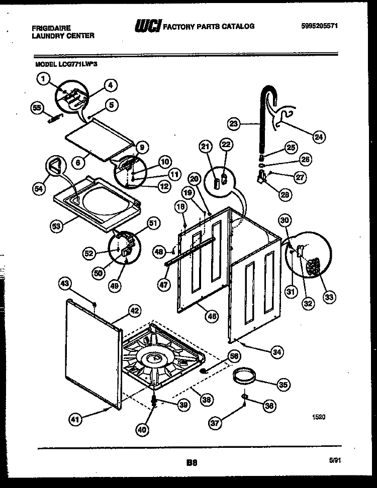 CABINET PARTS Diagram and Parts List for LCG771LL3  Frigidaire Washer Dryer Combo