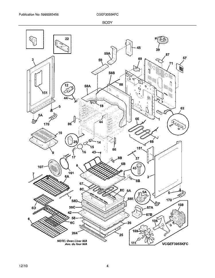BODY Diagram and Parts List for CGEF3055KFC  Frigidaire Range