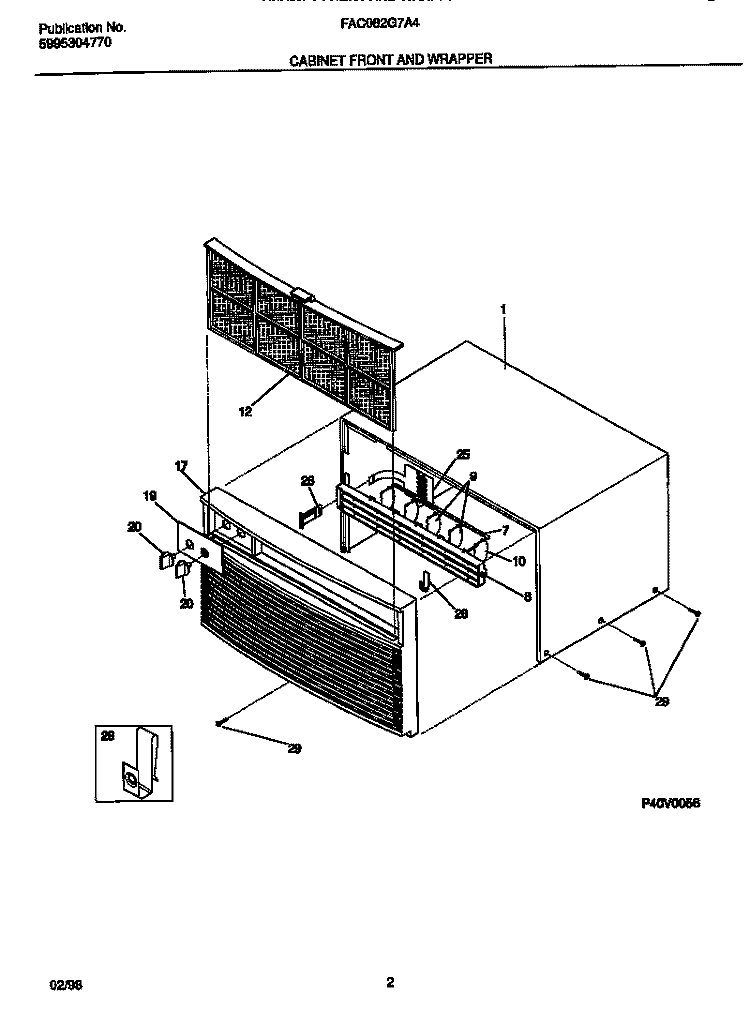 CABINET FRONT AND WRAPPER Diagram and Parts List for FAC082G7A4  Frigidaire Air Conditioner
