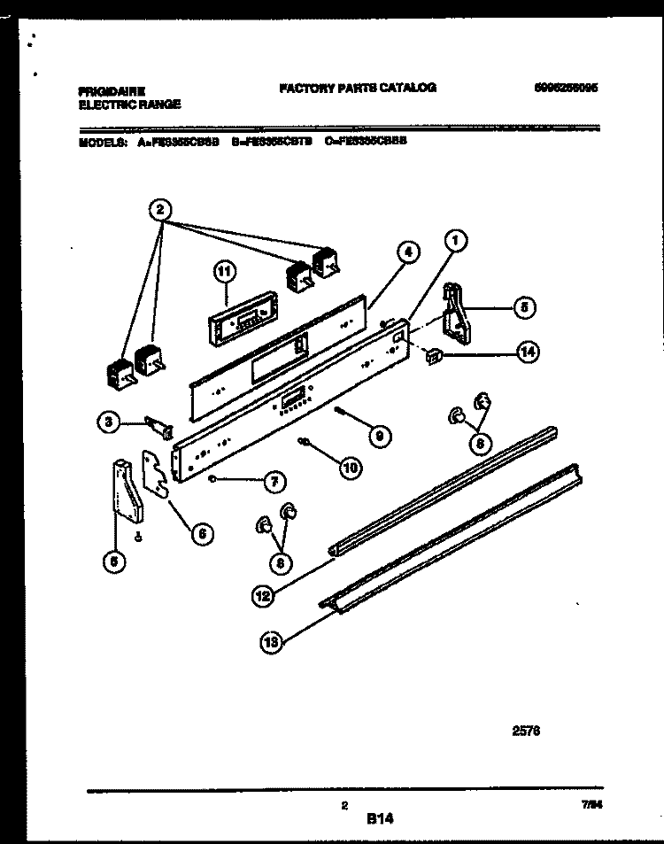 CONTROL PANEL Diagram and Parts List for FES355CBBB  Frigidaire Range