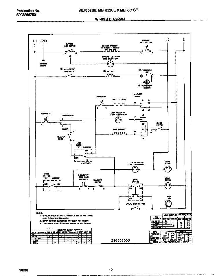 WIRING DIAGRAM Diagram and Parts List for MEF352BEDC  Frigidaire Range