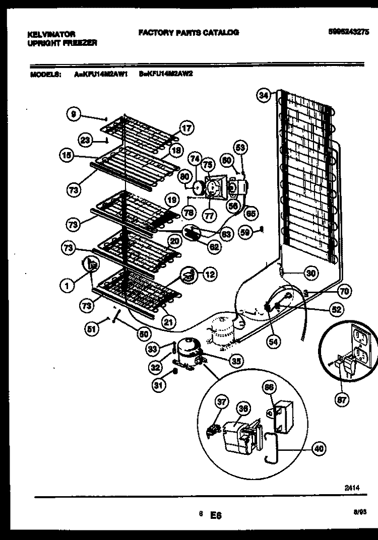 SYSTEM AND ELECTRICAL PARTS Diagram and Parts List for KFU14M2AW2  Kelvinator Freezer