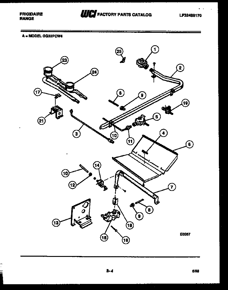 BURNER, MANIFOLD AND GAS CONTROL Diagram and Parts List for GG32PCW4  Frigidaire Range